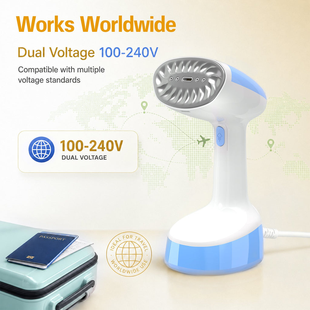 Loheer Steamer for Clothes, 110-240V Travel Steamer & Iron 2 in 1, 1500W Powerful Steam, Portable Handheld Garment Wrinkle Remover, 15s Fast Heat-Up for Global & Europe