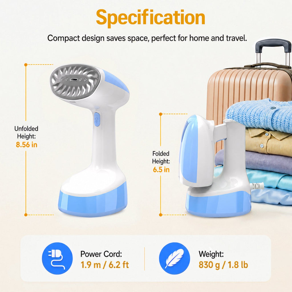 Loheer Steamer for Clothes, 110-240V Travel Steamer & Iron 2 in 1, 1500W Powerful Steam, Portable Handheld Garment Wrinkle Remover, 15s Fast Heat-Up for Global & Europe
