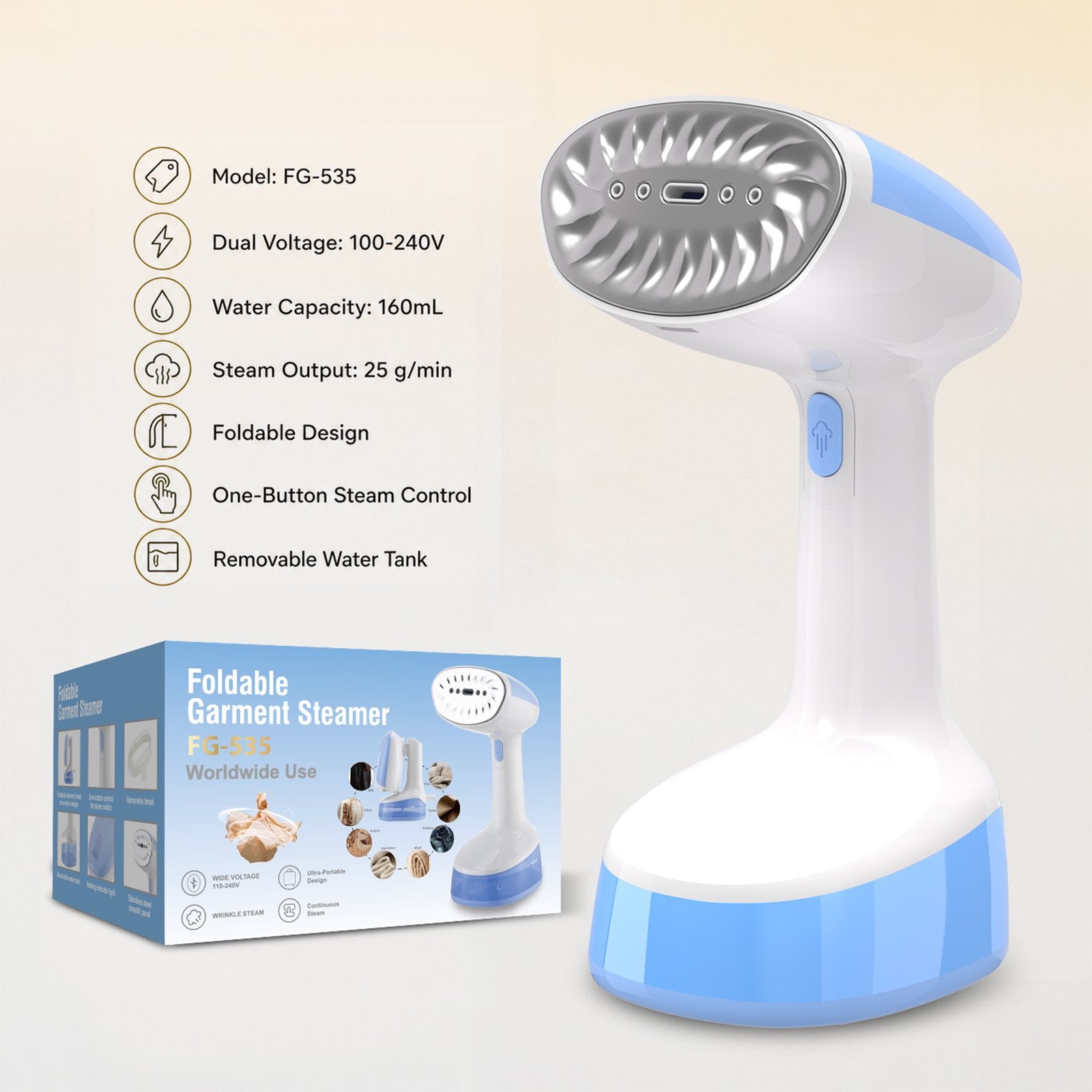 Loheer Steamer for Clothes, 110-240V Travel Steamer & Iron 2 in 1, 1500W Powerful Steam, Portable Handheld Garment Wrinkle Remover, 15s Fast Heat-Up for Global & Europe
